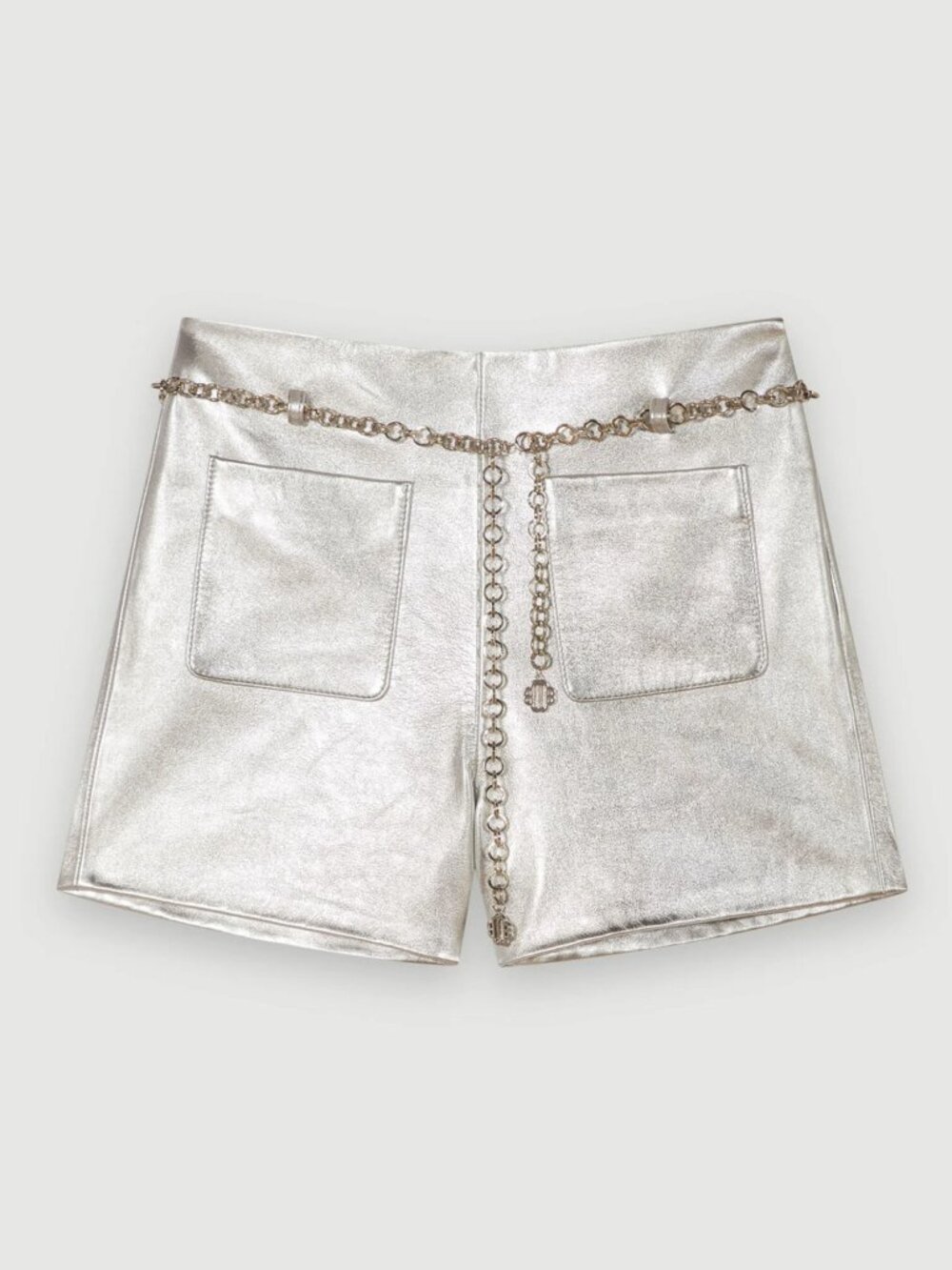 NWT Maje Silver Leather Shorts FR 34/US2 $495 MSRP